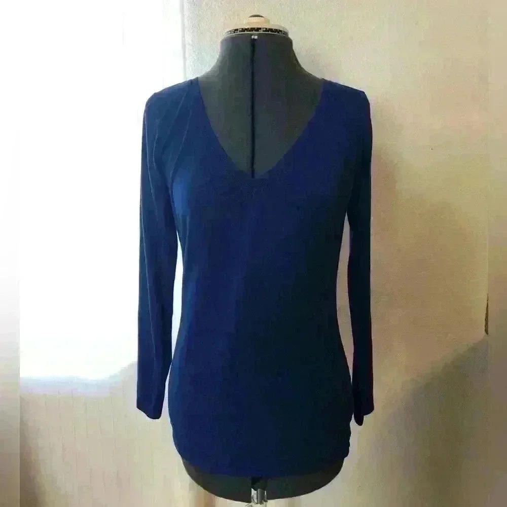 a.n.a. royal blue?  dark blue v-neck long sleeve cotton top women M